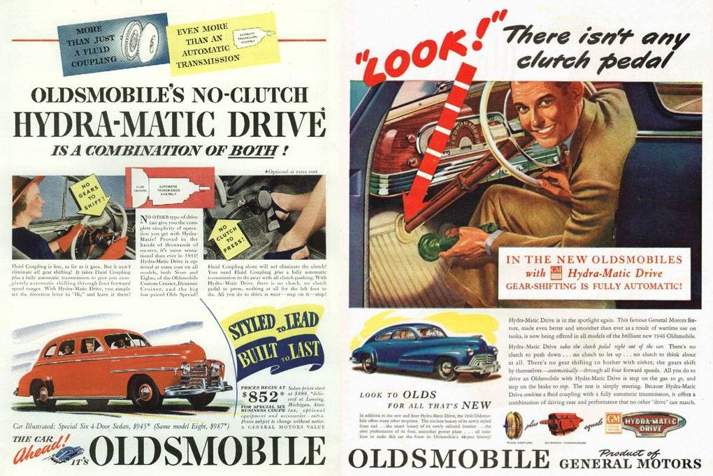 Propagandas do sistema Hydra-Matic da Oldsmobile nos anos 1940