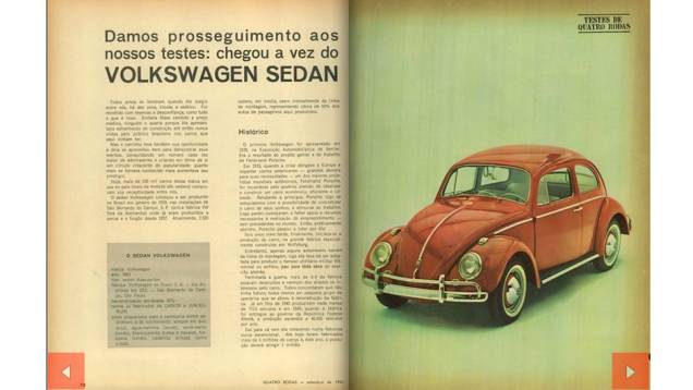 Setembro de 1961 - produzido no Brasil desde 59, o Fusca, inicialmente conhecido como Sedan, passou por seu primeiro teste na revista QUATRO RODAS | <a href="http://quatrorodas.abril.com.br/acervodigital/home.aspx?edicao=14&pg=78" target="_blank" rel="migration">Veja a maté</a>
