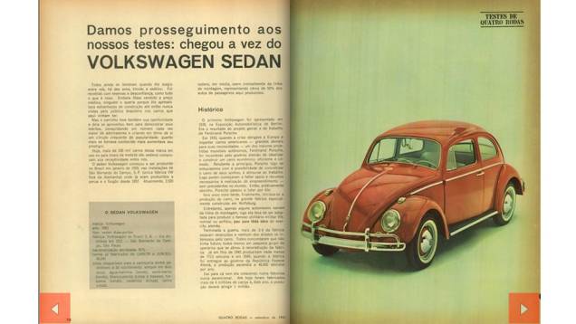 Setembro de 1961 - produzido no Brasil desde 59, o Fusca, inicialmente conhecido como Sedan, passou por seu primeiro teste na revista QUATRO RODAS | <a href="https://quatrorodas.abril.com.br/acervodigital/home.aspx?edicao=14&pg=78" target="_blank" rel="migration">Veja a maté</a>