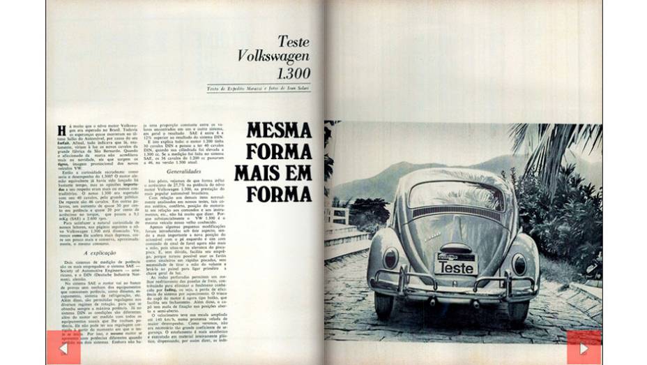 Março de 1967 - na pista, o novo motor 1300 do Sedan se mostrou mais rápido e praticamente manteve o mesmo consumo | <a href="https://quatrorodas.abril.com.br/acervodigital/home.aspx?edicao=80&pg=108" target="_blank" rel="migration"></a>