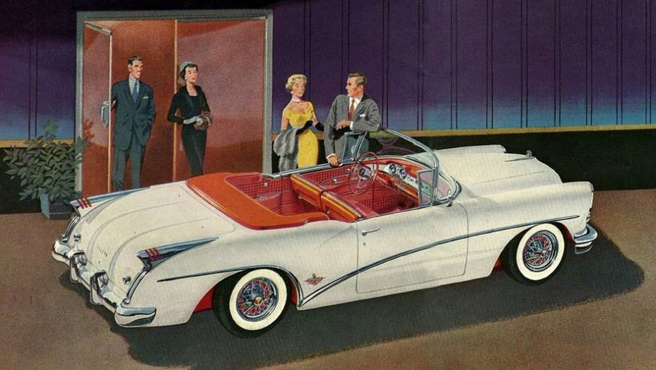 1954 Buick Skylark - Pouco antes de as barbatanas virarem uma febre de design em Detroit, ele exibiu uma das mais criativas na peça cromada que revestia suas lanternas