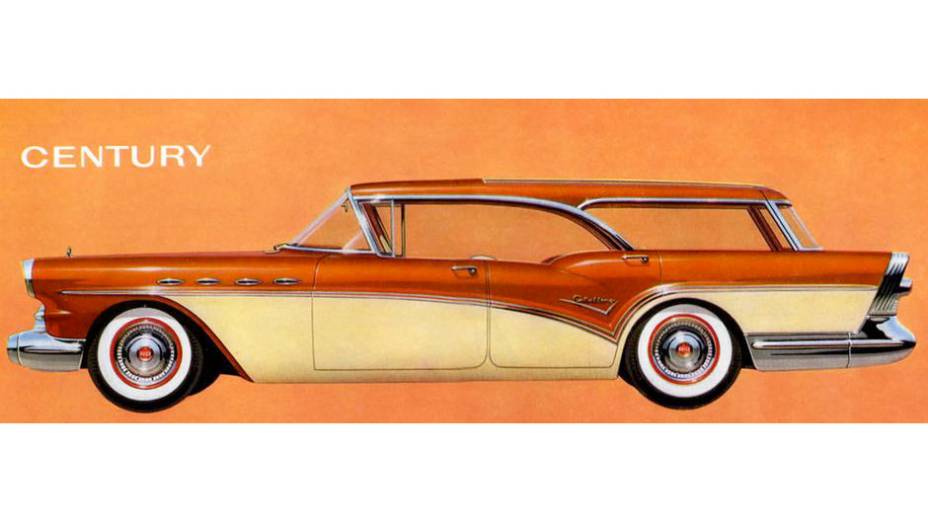 1957 Buick Century Caballero - Uma das peruas mais interessantes da década de 50, ela dispensava as colunas centrais e tinha largo acabamento cromado em suas "caudas"
