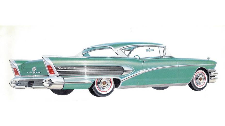 1958 Buick Roadmaster - Note a quantidade de acabamento cromado na barbatana do Buick 1958. O exagero para refletir a prosperidade americana parecia não ter limites