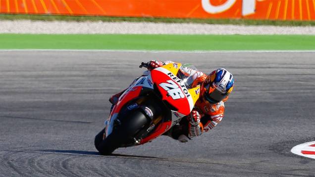 Dani Pedrosa foi o segundo mais rápido com 1min34s233 | <a href="https://quatrorodas.abril.com.br/moto/noticias/motogp-marquez-lidera-sexta-feira-misano-754019.shtml" rel="migration">Leia mais</a>