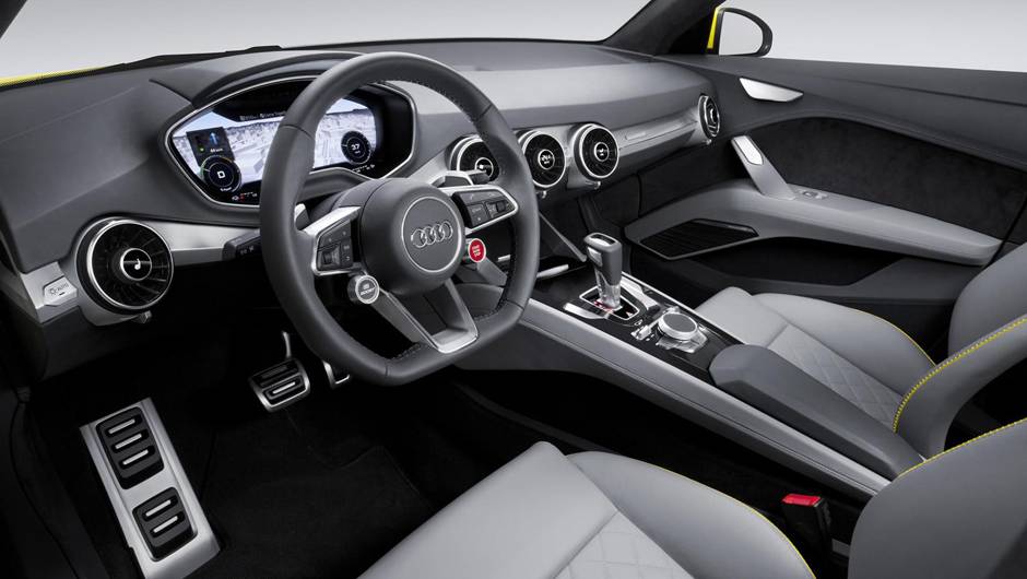 No painel foi inclu&iacute;do uma tela de 12,3 polegadas que produz gr&aacute;ficos em 3D. | <a href="https://quatrorodas.abril.com.br/noticias/saloes/pequim-2014/audi-tt-offroad-revelado-780298.shtml" rel="migration">Leia mais</a>