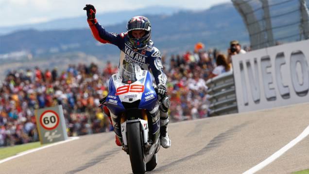 Jorge Lorenzo conquistou o segundo lugar | <a href="https://quatrorodas.abril.com.br/moto/noticias/motogp-polemica-marquez-vence-aragon-755576.shtml" rel="migration">Leia mais</a>