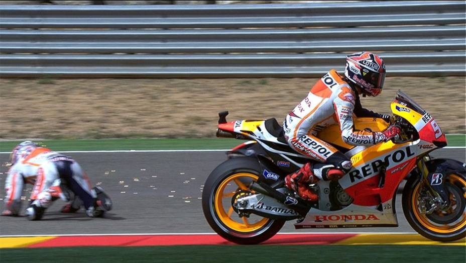 Dani Pedrosa acusou Márquez de ser muito agressivo na pista | <a href="https://quatrorodas.abril.com.br/moto/noticias/motogp-polemica-marquez-vence-aragon-755576.shtml" rel="migration">Leia mais</a>