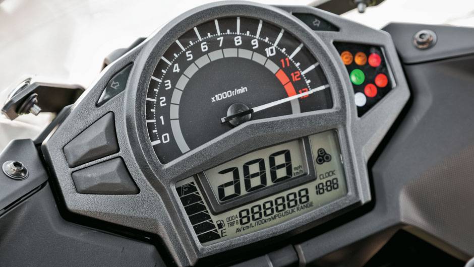 Painel pequeno, mas completo: inclui computador de bordo | <a href="https://quatrorodas.abril.com.br/moto/testes/kawasaki-ninja-650-702413.shtml" rel="migration">Leia mais</a>