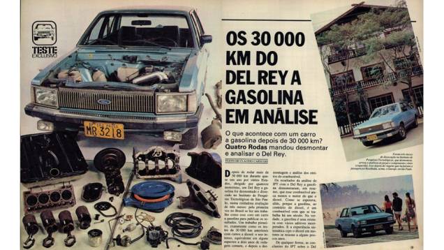 Ford Del Rey: o sedã de luxo foi o primeiro modelo a gasolina a passar pelo rigoroso teste de 30 mil quilômetros. | <a href="https://quatrorodas.abril.com.br/acervodigital/home.aspx?edicao=268pg=53" rel="migration">Leia mais</a>