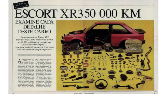 Ford Escort XR3: o desmonte mostrou que o esportivo é um carro muito mais resistente do que aparenta ser. | <a href="https://quatrorodas.abril.com.br/acervodigital/home.aspx?edicao=315&pg=39" rel="migration">Leia mais</a>