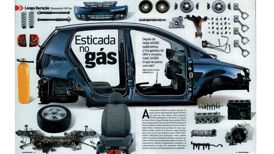 VW Fox: o compacto passou por uma situa&ccedil;&atilde;o diferente no Longa Dura&ccedil;&atilde;o, recebendo um kit de GNV (g&aacute;s natural) para rodar mais 16 mil quil&ocirc;metros ap&oacute;s completar sua primeira miss&atilde;o de 60 mil quil&ocirc;metros entre n&oacute;s | <a href="https://quatrorodas.abril.com.br/a" rel="migration"></a>