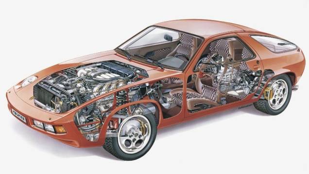 V8 - Parecia que a Porsche se renderia à receita da Ferrari com o 928 de 1978. Engano. O 911 manteve com brilho a tradição da marca. Mas o V8 de 4.5 litros, 240 cv e injeção Bosch K-Jetronic levava o 928 a 230 km/h.