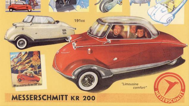 Messerschmitt KR 200 (1955) - Acha o visual esquisito? Pois saiba que, ao engatar a ré, o motor mudava de lado, disponibilizando quatro velocidades também para trás. Provavelmente, o mais excêntrico dos alemães.