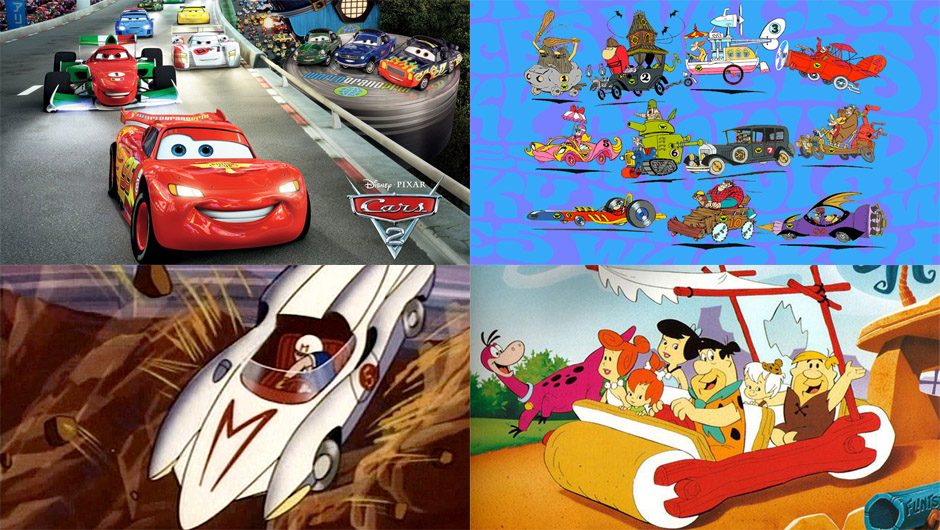 Conjunto de carros de corrida de desenhos animados modernos