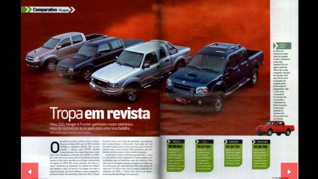 Ford Ranger, Toyota Hilux, Chevrolet S10 e Nissan Frontier, todas com motores diesel e injeção eletrônica, voltam a se encontrar | <a href="https://quatrorodas.abril.com.br/acervodigital/home.aspx?edicao=544&pg=74" target="_blank" rel="migration">Leia mais</a> Ford Ranger, Toyota Hilux, Chevrolet S10 e Nissan Frontier, todas com motores diesel e injeção eletrônica, voltam a se encontrar | <a href="https://quatrorodas.abril.com.br/acervodigital/home.aspx?edicao=544&pg=74" target="_blank" rel="migration">Leia mais</a>