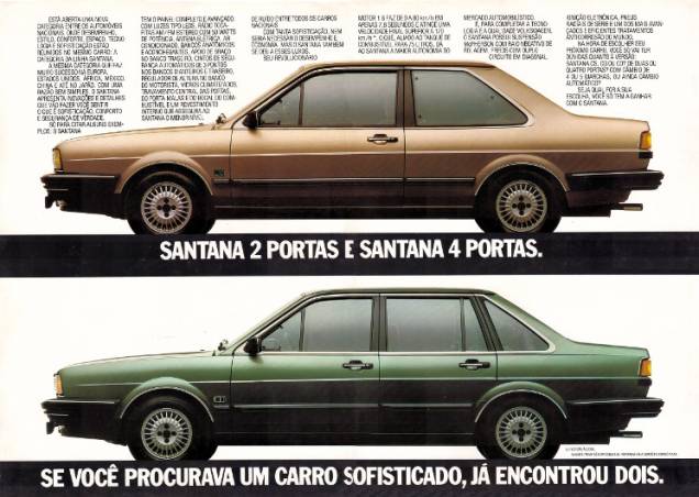 1984 - Com um novo motor 1.8 de 92,4 cv, maior cilindrada em um VW até então, o Santana inovava ao oferecer câmbios automático e manual de cinco velocidades