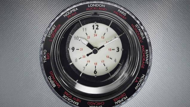 Relógio no console central que marca a hora local de 24 cidades do planeta | <a href="https://quatrorodas.abril.com.br/noticias/saloes/paris-2014/rolls-royce-phantom-metropolitan-collection-apresentado-paris-803619.shtml" rel="migration">Leia mais</a>