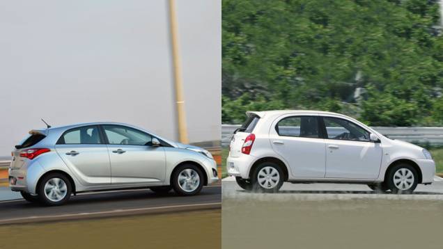 Versões básicas: o Toyota Etios, com motor 1.3 16V, parte de R$ 29.990 e oferece airbag duplo. O Hyundai HB20 tem desempenho inferior em função do motor menor (1.0) e peso maior, porém, custando R$ 31.995, oferece ar-condicionado, direção hidráulica, vid Versões básicas: o Toyota Etios, com motor 1.3 16V, parte de R$ 29.990 e oferece airbag duplo. O Hyundai HB20 tem desempenho inferior em função do motor menor (1.0) e peso maior, porém, custando R$ 31.995, oferece ar-condicionado, direção hidráulica, vid