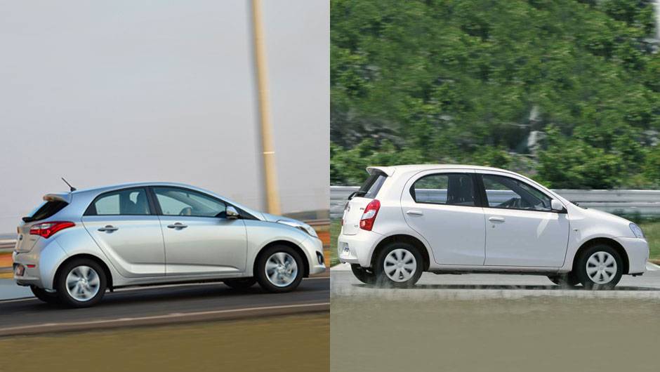 Vers&otilde;es b&aacute;sicas: o Toyota Etios, com motor 1.3 16V, parte de R$ 29.990 e oferece airbag duplo. O Hyundai HB20 tem desempenho inferior em fun&ccedil;&atilde;o do motor menor (1.0) e peso maior, por&eacute;m, custando R$ 31.995, oferece ar-condicionado, dire&ccedil;&atilde;o hidr&aacute;ulica, vid
