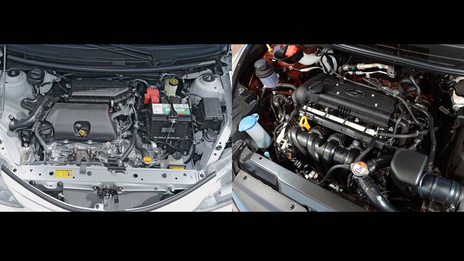 Na vers&atilde;o b&aacute;sica, o motor 1.3 16V do Etios agrada mais em rela&ccedil;&atilde;o ao 1.0 do HB20. Na vers&atilde;otopo de linha, o 1.5 16V do Toyota (esquerda) oferece boa dose de for&ccedil;a em baixo giro, mas n&atilde;o empolga em alta; propulsor 1.6 16V (direita) do HB20 &eacute; mais linear |
