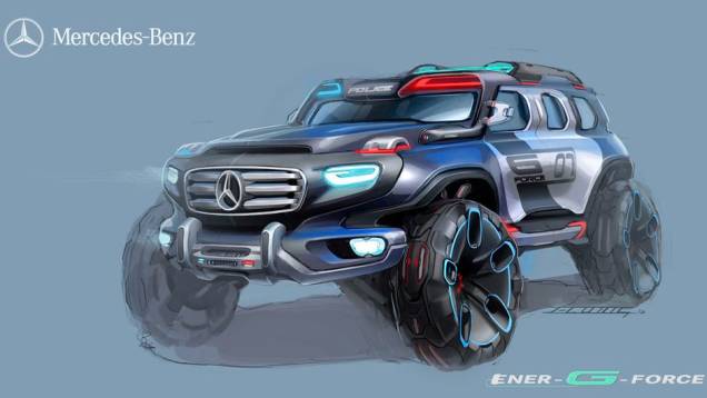 O Ener-G-Force da Mercedes-Benz é o único projeto que seria baseado num veículo que já existe (Classe G). | <a href="%20https://quatrorodas.abril.com.br/noticias/tecnologia/salao-los-angeles-define-tema-desafio-design-721841.shtml" rel="migration">Leia mais</a>