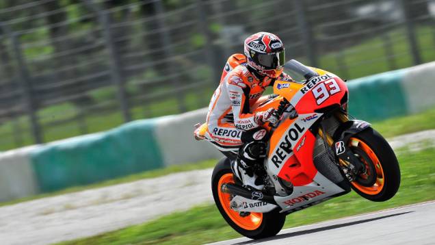 Marc Márquez (Repsol Honda Team) ficou com o quarto melhor tempo. <a href="https://quatrorodas.abril.com.br/moto/noticias/motogp-lorenzo-supera-pedrosa-sepang-734732.shtml" rel="migration">Leia mais</a>