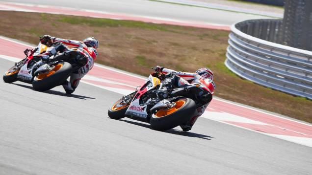 Pilotos da equipe Repsol Honda Team foram os mais rápidos | <a href="https://quatrorodas.abril.com.br/moto/noticias/motogp-marc-marquez-absoluto-eua-736303.shtml" rel="migration">Leia mais</a>