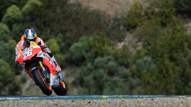 Dani Pedrosa (Repsol Honda Team) ficou com o segundo lugar em Jerez no sábado (23) | <a href="https://quatrorodas.abril.com.br/moto/noticias/motogp-yamaha-lidera-testes-jerez-737049.shtml" rel="migration">Leia mais</a>