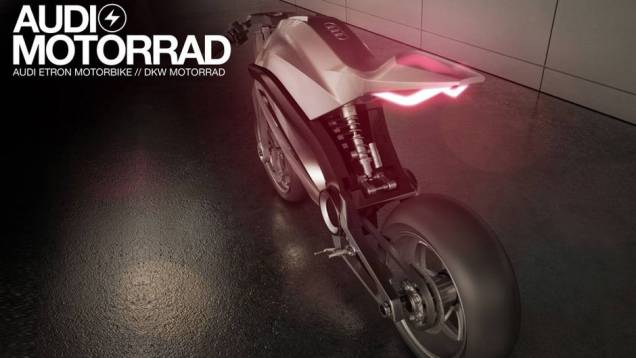 Audi Motorrad Concept E-tron teria motor elétrico e bateria de íons de lítio | <a href="https://quatrorodas.abril.com.br/moto/noticias/conheca-audi-motorrad-concept-738131.shtml" rel="migration">Leia mais</a>