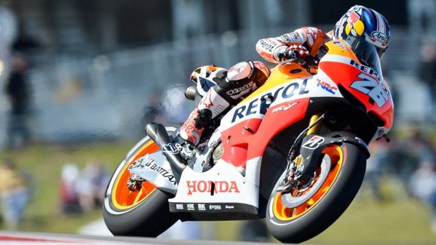 No somatório dos tempos, o segundo melhor do dia foi Dani Pedrosa | <a href="https://quatrorodas.abril.com.br/moto/noticias/motogp-marquez-domina-treinos-eua-739126.shtml" rel="migration">Leia mais</a>