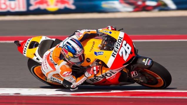 Dani Pedrosa (Repsol Honda Team) ficou com o segundo lugar | <a href="https://quatrorodas.abril.com.br/moto/noticias/motogp-marc-marquez-vence-gp-americas-739261.shtml" rel="migration">Leia mais</a>