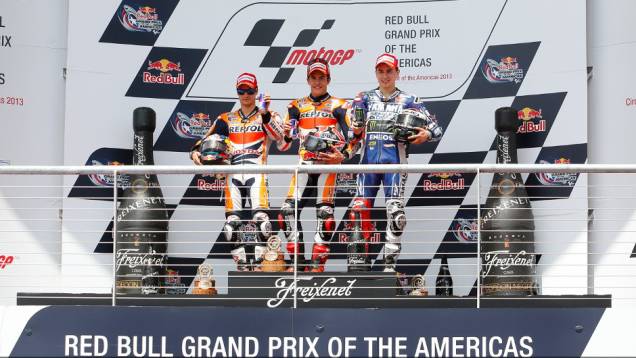 Espanhóis dominaram o pódio nos Estados Unidos | <a href="https://quatrorodas.abril.com.br/moto/noticias/motogp-marc-marquez-vence-gp-americas-739261.shtml" rel="migration">Leia mais</a>