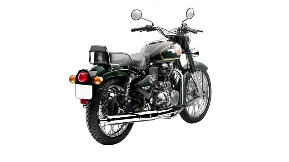 A Royal Enfield Bullet 500 2013 inclui novos logotipos da marca | <a href="https://quatrorodas.abril.com.br/moto/noticias/royal-enfield-lanca-bullet-500-2013-739487.shtml" rel="migration">Leia mais</a>