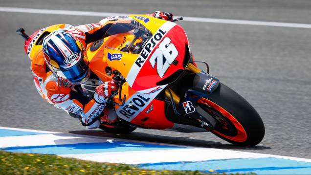 Dani Pedrosa largará em segundo | <a href="https://quatrorodas.abril.com.br/moto/noticias/motogp-lorenzo-garante-pole-jerez-740522.shtml" rel="migration">Leia mais</a>