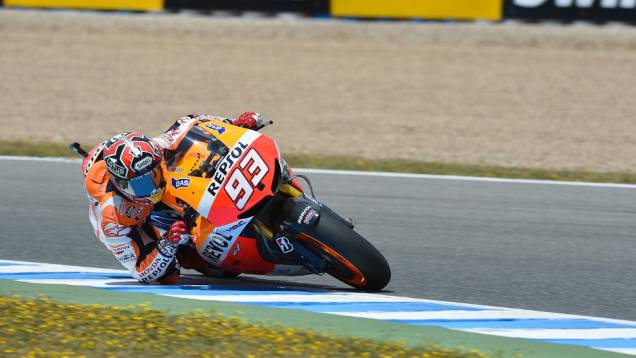 Marc Márquez ficou com o terceiro tempo | <a href="https://quatrorodas.abril.com.br/moto/noticias/motogp-lorenzo-garante-pole-jerez-740522.shtml" rel="migration">Leia mais</a>