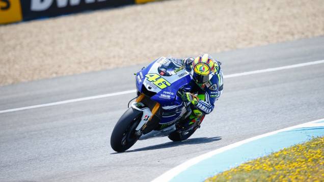 Valentino Rossi ficou apenas com o quinto tempo em Jerez | <a href="https://quatrorodas.abril.com.br/moto/noticias/motogp-lorenzo-garante-pole-jerez-740522.shtml" rel="migration">Leia mais</a>