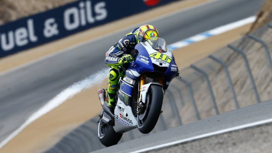 Valentino Rossi (Yamaha Factory Racing) terminou na quarta posição | <a href="https://quatrorodas.abril.com.br/moto/noticias/motogp-marquez-lidera-laguna-seca-747560.shtml" rel="migration">Leia mais</a>