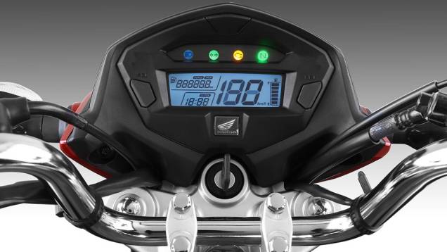 utra novidade na CG 2014 é o painel de instrumentos, integrado à carenagem e totalmente digital | <a href="%20https://quatrorodas.abril.com.br/moto/noticias/honda-lanca-cg-2014-totalmente-renovada-748587.shtml" rel="migration">Leia mais</a>