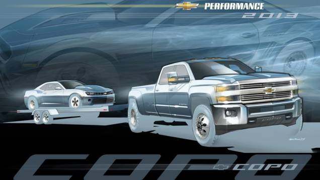 Chevrolet Silverado HD Dually tow vehicle | <a href="https://quatrorodas.abril.com.br/noticias/fabricantes/chevrolet-revela-mais-novidades-sema-show-759265.shtml" rel="migration">Leia mais</a> | <a href="https://quatrorodas.abril.com.br/galerias/especiais/sema-show-2013-pa" rel="migration"></a>