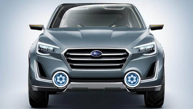 O SUV conta com grade frontal hexagonal ligada aos faróis | <a href="https://quatrorodas.abril.com.br/noticias/saloes/genebra-2014/subaru-revela-viziv-2-concept-775297.shtml" rel="migration">Leia mais</a>