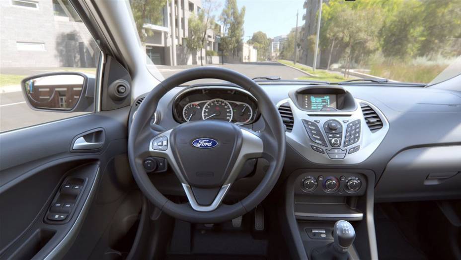 Detalhe do interior da versão SEL | <a href="https://quatrorodas.abril.com.br/carros/lancamentos/novo-ford-ka-792257.shtml" rel="migration">Leia mais</a>