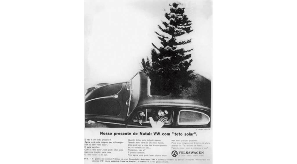 Propaganda do Fusca, da Volkswagen, com teto solar, veiculado em 1964