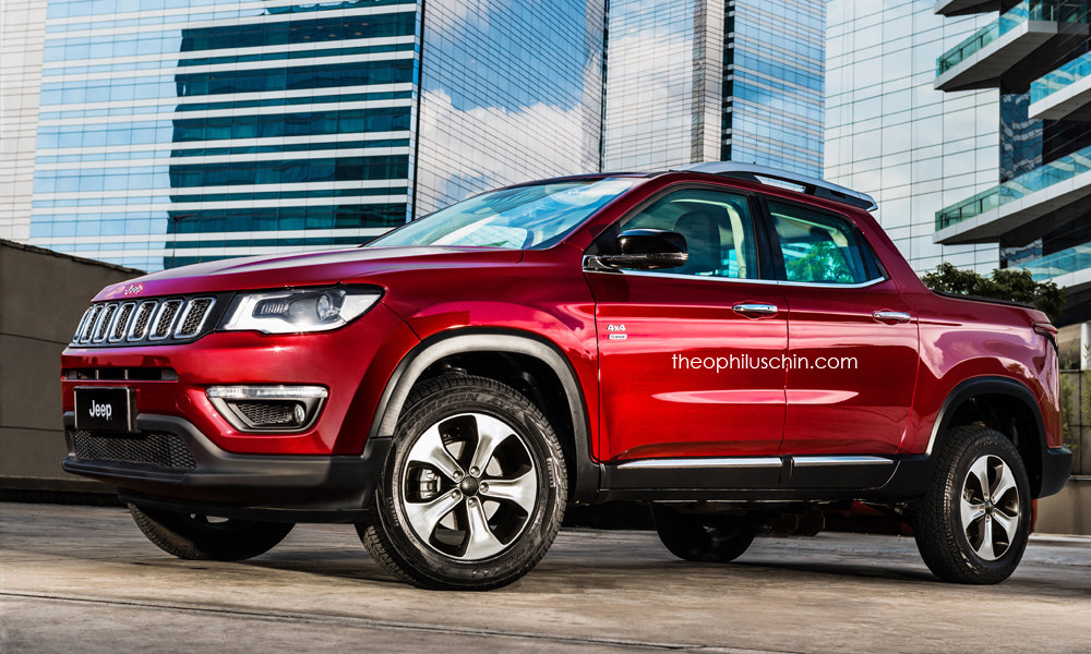 Projeção da Fiat Toro com a dianteira do novo Jeep Compass