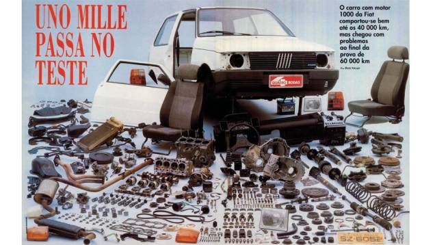 Fiat Uno Mille: o pioneiro do segmento dos populares se comportou bem até os 40 mil quilômetros, mas chegou com problemas ao final da prova dos 60 mil quilômetros | <a href="https://quatrorodas.abril.com.br/acervodigital/home.aspx?edicao=389&pg=101" rel="migration">Leia m</a>