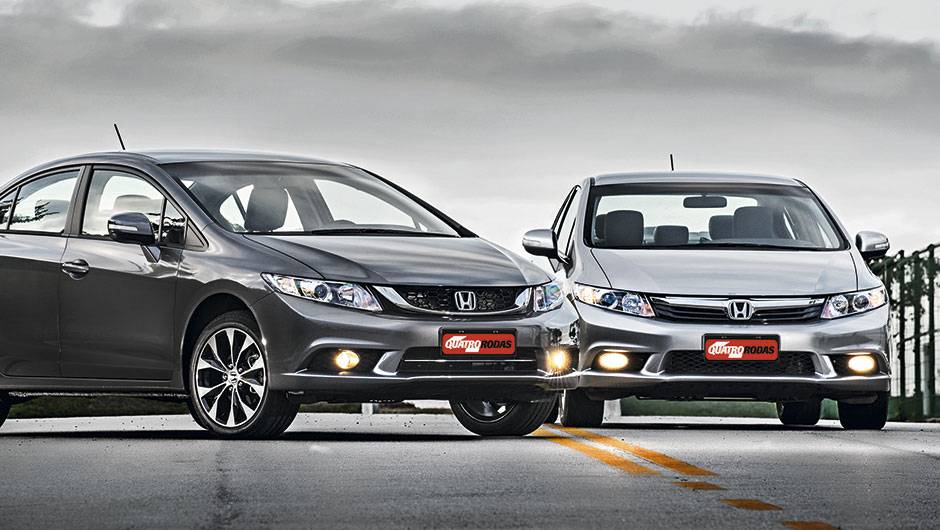 Ao lado do Civic 2014, &eacute; mais f&aacute;cil ver o que mudou | <a href="https://quatrorodas.abril.com.br/carros/impressoes/honda-civic-2015-797583.shtml" rel="migration">Leia mais</a>