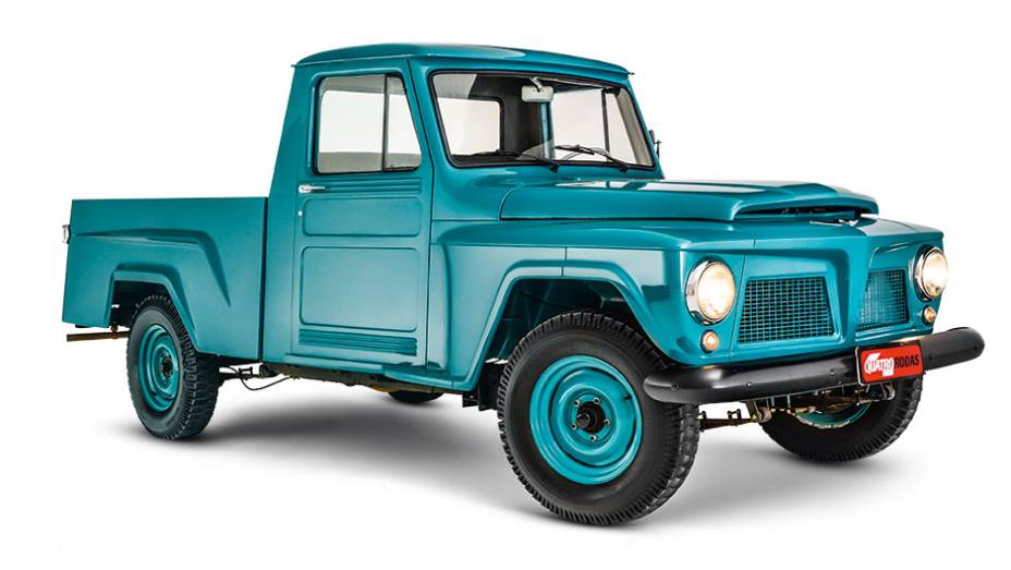 Versão picape da Rural, ela tem 34 cm a mais de entre-eixos | <a href="https://quatrorodas.abril.com.br/carros/classicos-brasileiros/willys-pick-up-jeep-ford-f-75-807772.shtml" target="_blank" rel="migration">Leia mais</a>