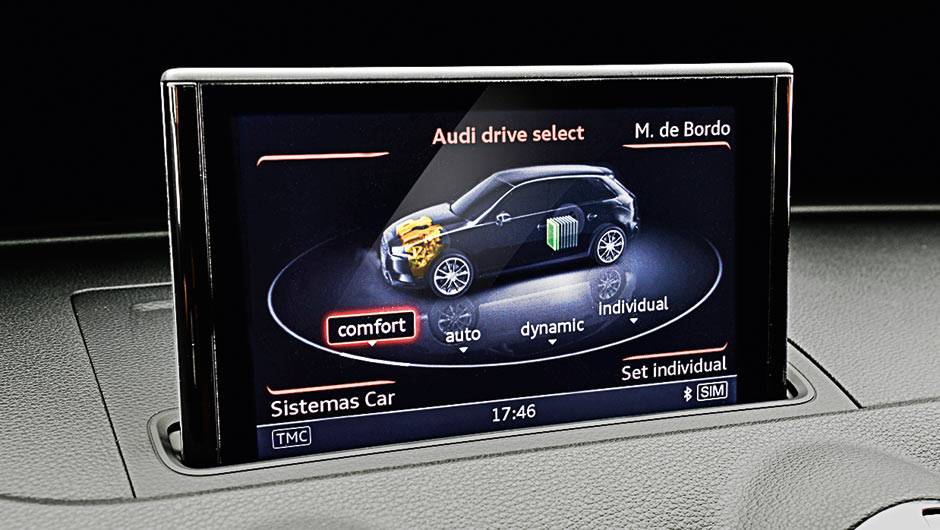 O sistema Drive Select ajusta o comportamento din&acirc;mico | <a href="https://quatrorodas.abril.com.br/carros/testes/audi-a3-sportback-e-tron-827200.shtml" target="_blank" rel="migration">Leia mais</a>