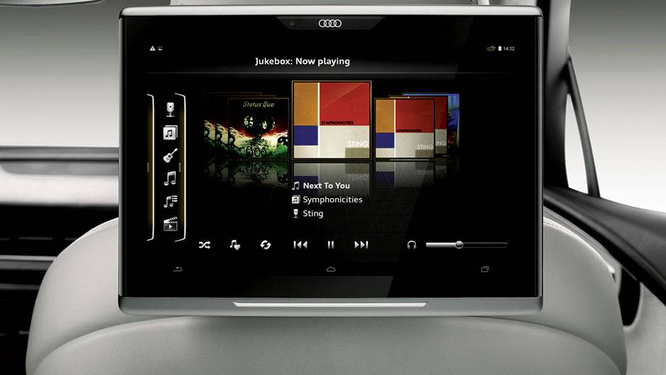 Atr&aacute;s do banco, um tablet opcional de 32 GB, que pode ser retirado do carro | <a href="https://quatrorodas.abril.com.br//carros/impressoes/audi-q7-866880.shtml" target="_blank" rel="migration">Leia mais</a>