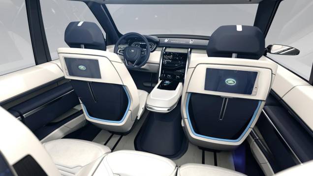 Sistema de entretenimento e espaço interno privilegiado para os passageiros no banco traseiro | <a href="https://quatrorodas.abril.com.br/noticias/fabricantes/land-rover-lanca-conceito-discovery-vision-779837.shtml" rel="migration">Leia mais</a>