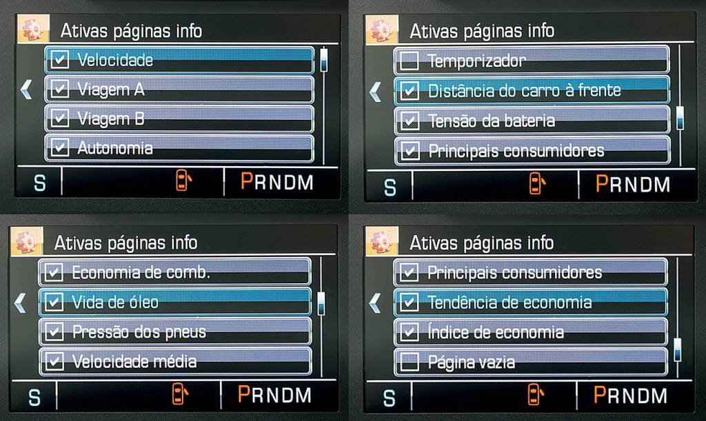 Computador de bordo tem 14 páginas de informações